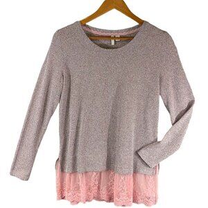 Cato‎ Pullover Sweater Womens Medium Pink Lace Hem Whimsigoth Scoop Neck